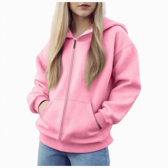 18-24 Months Toddler ChildrenWarm Zipper Sweatshirtst Solid Color Hooded Cardigan Boys Girls Sweatshirtst Jacket Tween Tops Winter Clothes Pink Pullovers