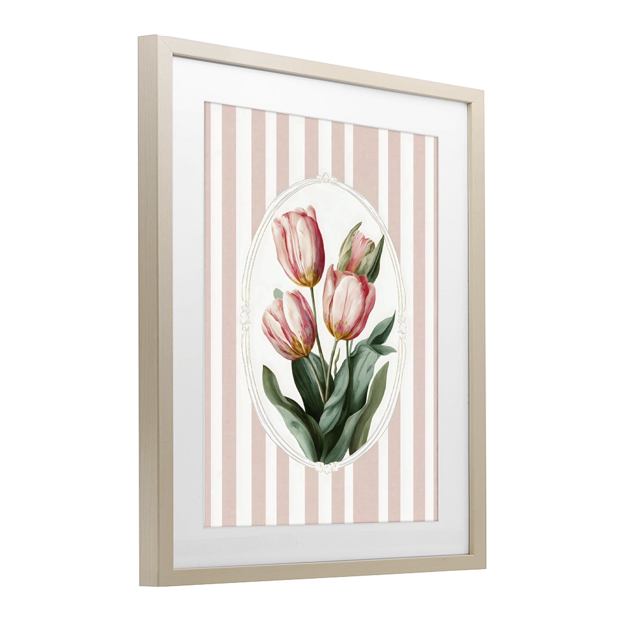 Stupell Industries Vintage Tulips on Stripes Birch Framed Print Under Glass, design by Ink Drop Loft
