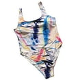 thumbnail image 3 of Maillot de Bain Imprimé Taille Ajourée Femmes Maillot de Bain Grande Taille Imprimé Femmes Maillot de Bain Polyester Tenue de Plage, Blanc Imprimé, 4TG, 3 of 7