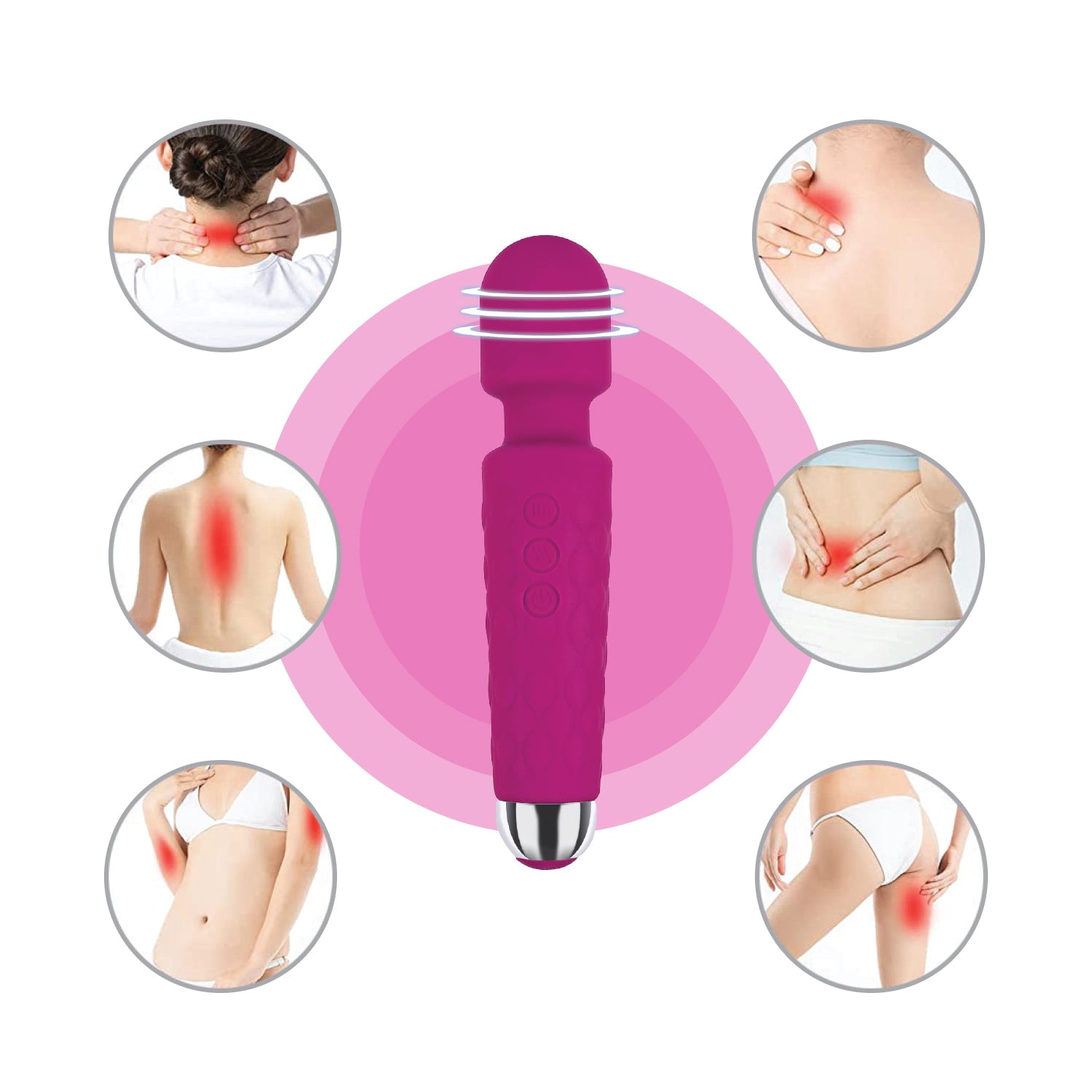 TRAKK Personal Touch Go Lightweight Cordless Handheld Massager, Waterproof, Light/Pastel Red
