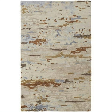 HomeRoots Ivory Blue And Brown Wool Abstract Tufted Handmade Stain Resistant Area Rug