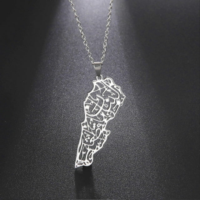 Lebanon Hollow Out Design Map Necklace for Women Men Liban Islam Letter Stainless Steel Necklaces Jewelry Birthday Party Gift