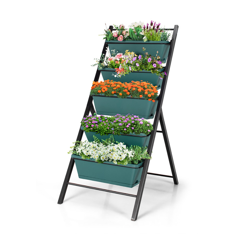Resenkos Raised Planter Boxes, Large Space Elevated Flower Beds,5-tier Vertical Garden Planter Box Elevated Raised Bed with 5 Container-Green