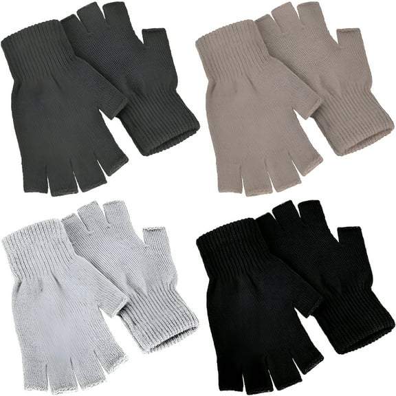 TELOLY 4 Pairs Winter Half Finger Gloves Knitted Fingerless Mittens Warm Stretchy Gloves for Men and Women