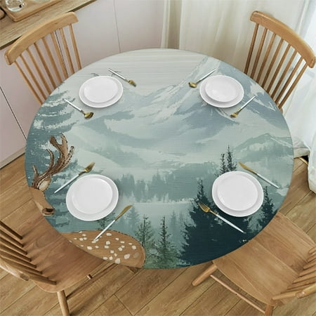 

Palnkart Deer Mountain Forest Round Tablecloth Stain-Resistant Washable Indoor Outdoor Tablecloth Ideal for Restaurants Weddings Parties Table Cloth Outdoor Fitted 54 -58
