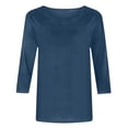 thumbnail image 4 of Womens 2026 3/4 Sleeve Tshirt Tops Solid Color Summer Spring Fashion Crewneck Blouse Tee Trendy Woman Clothing, 4 of 5