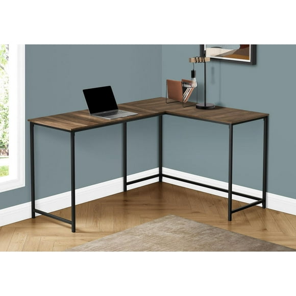 Monarch Specialties Computer Desk, Home Office, Corner, 58"l, L Shape, Work, Laptop, Metal, Laminate, Brown, Black, Contemporary, Modern