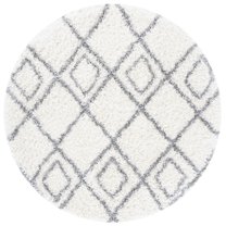 SAFAVIEH Moroccan Tassel Shag Comhgham Geometric Area Rug, Ivory/Light Grey, 6'7" x 6'7" Round