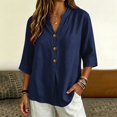 thumbnail image 2 of MVRLSH Womens Tops Shirts Blouse Casual Long Sleeve Spring Trendy Cotton Blend Summer Daily Outfit Shirt Loose Fit Linen Blouses Blue - M, 2 of 6