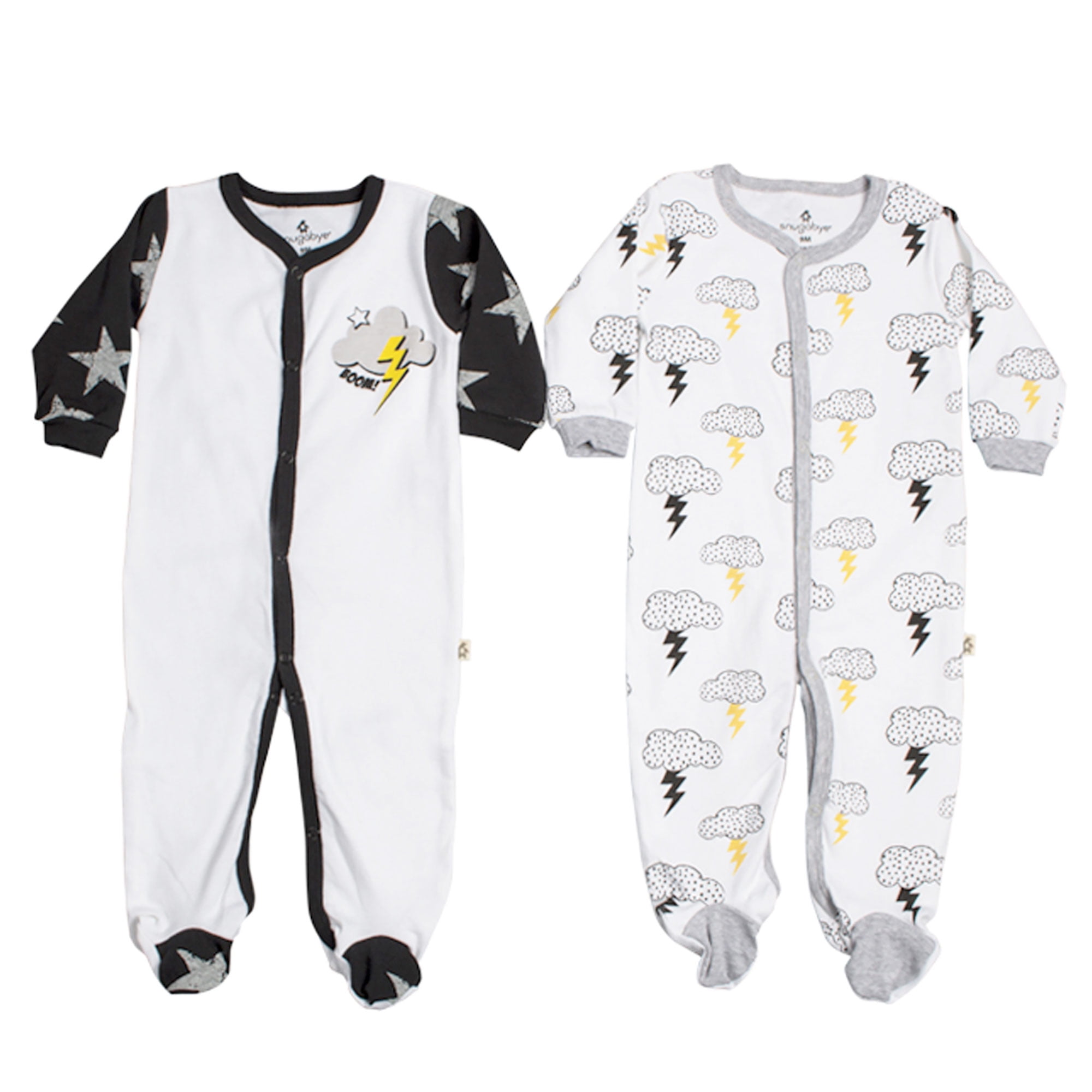 Snugabye Baby Layette 2 Pack Footie Boys Footed Sleeper Pajamas Black ...