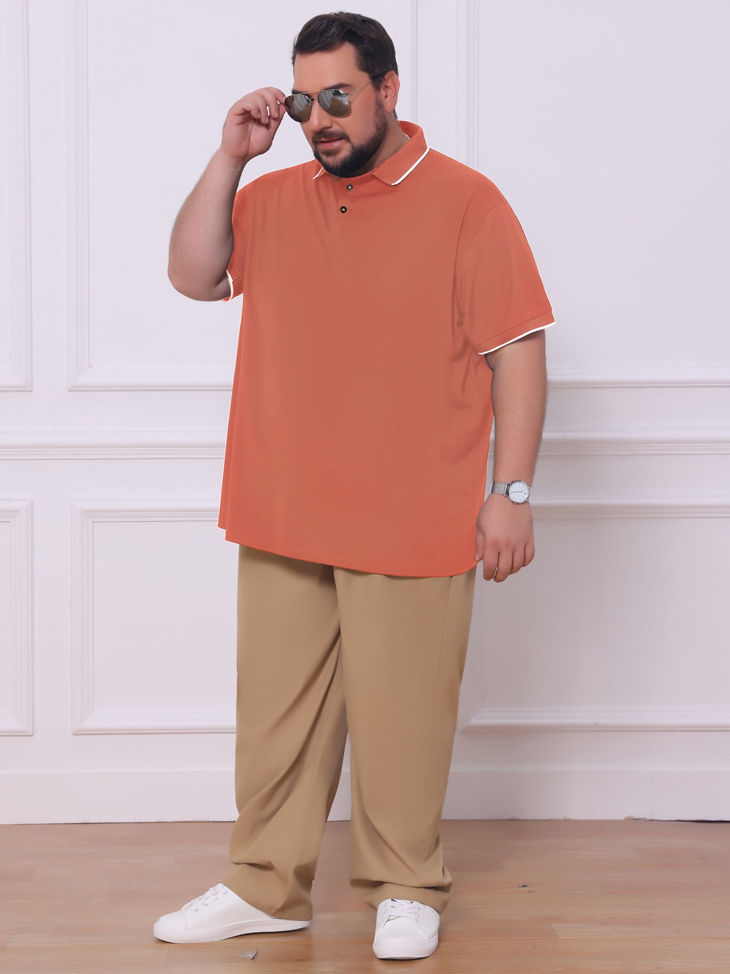 DARING DIVA Men's Big & Tall Shirts Casual Short Sleeve Color Block Polo Shirt 3XL Orange