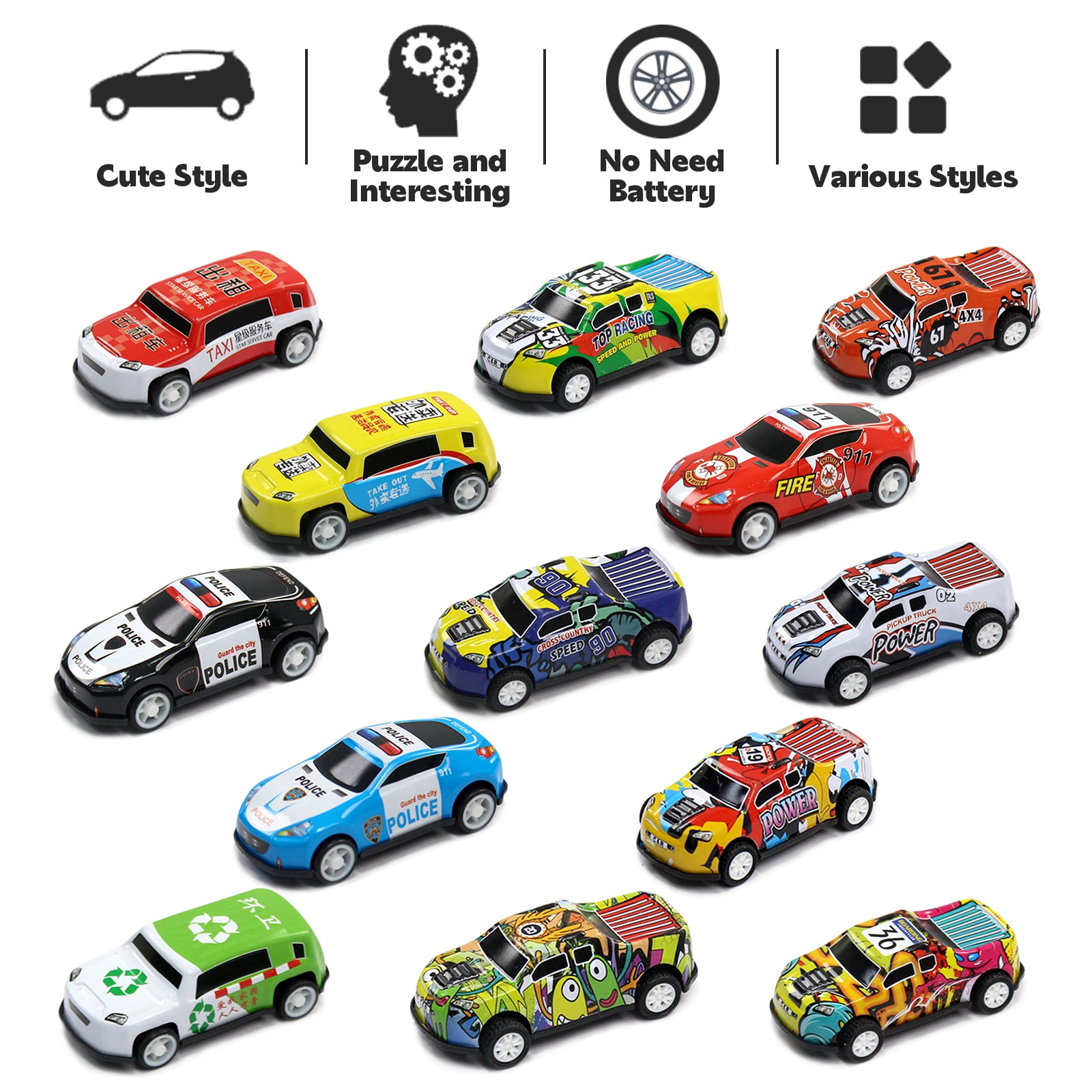 30 Pack Diecast Pull Back Toy Cars, Friction Powered Race Cars