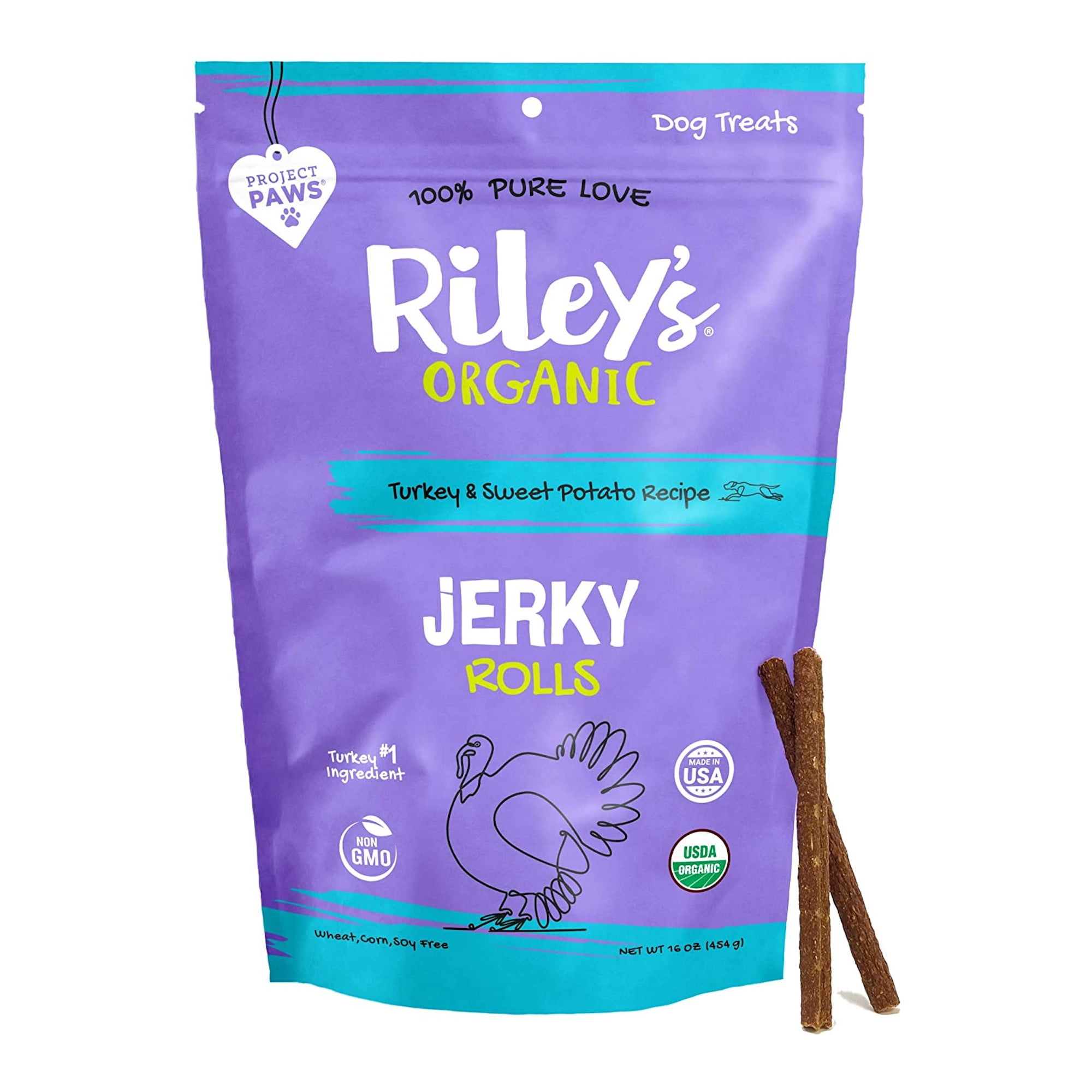 Riley's Organics Jerky Rolls Turkey & Sweet Potato Dog Treats, 16 oz