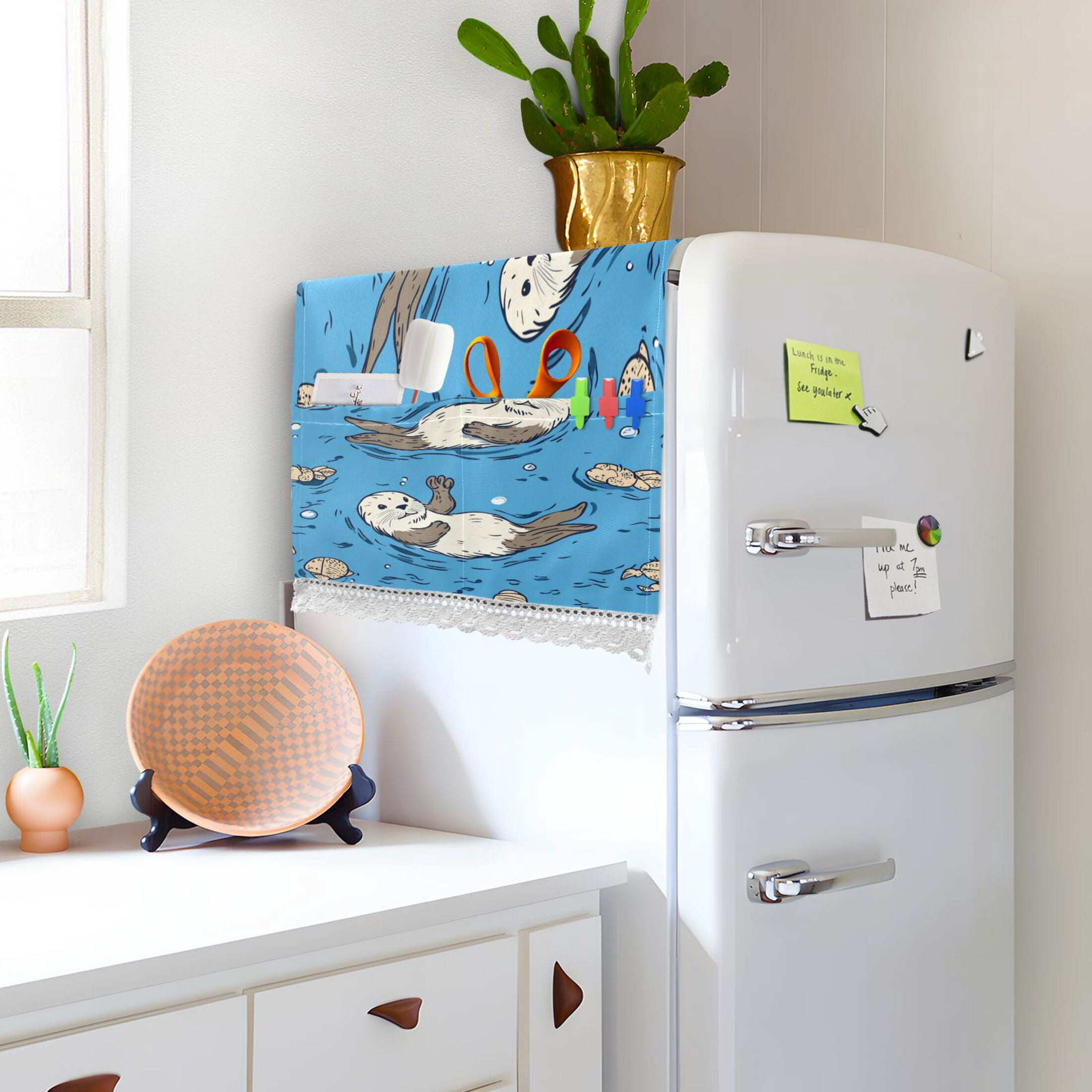 WOBOGO Cute Otter Pattern Washing Machine Cloth Dryer Refrigerator Top Cover Protective Non-Slip Mat For Kitchen Laundry