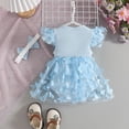 thumbnail image 4 of Karoyedx Toddler Girl Rompers Newborn Baby Girl Summer Romper Dress Infant Fly Sleeve Flower Embroidery Mesh Tulle Skirt Hem Ribbed Bodysuit Sky Blue Size,12-18 Months, 4 of 5
