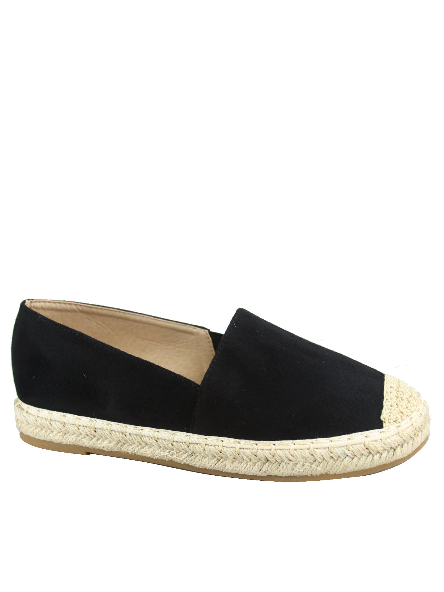 Expo17 Women's Comfort Espadrille Slip On Round Toe Flat Shoes ( Black, 7 )