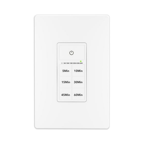BN-LINK Countdown Timer Switch for Exhaust Fan Bathroom Fan Light Switch Timer Indoor with Push Button 5-10-15-30-45-60mins Wall Timer Light Switch Neutral Wire Required Free Wall Plate White