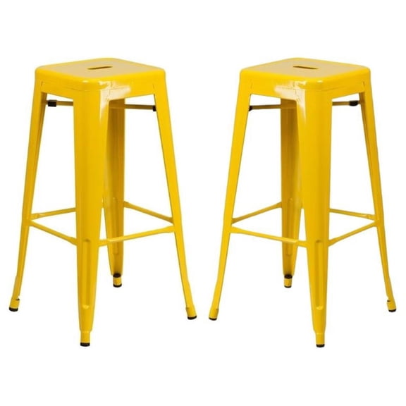Home Square 30" Backless Metal Bar Stool in Yellow - Set of 2