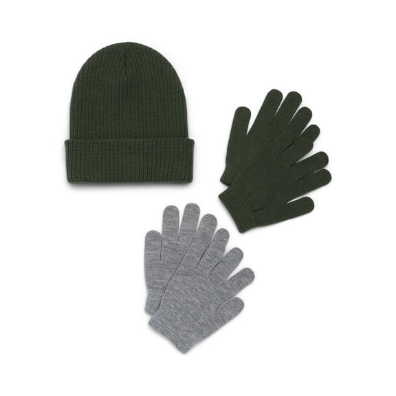 Wonder Nation Ribbed Beanie and Gloves Set, 3-Piece, Sizes 4-16 Years