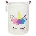 thumbnail image 1 of QUEENLALA Cesta de almacenamiento grande, cesta para la colada/baño/decoración del hogar/contenedor de almacenamiento redondo plegable, cesta/cajas/ropa para niños y niñas (unicornio dorado), 1 of 5