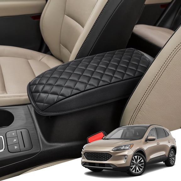 KBH Car Center Console Cover for 2020-2026 Ford Escape Accessories/2021-2026 Ford Bronco Sport, Leather Middle Console Lid Armrest Cushion Pad, Black