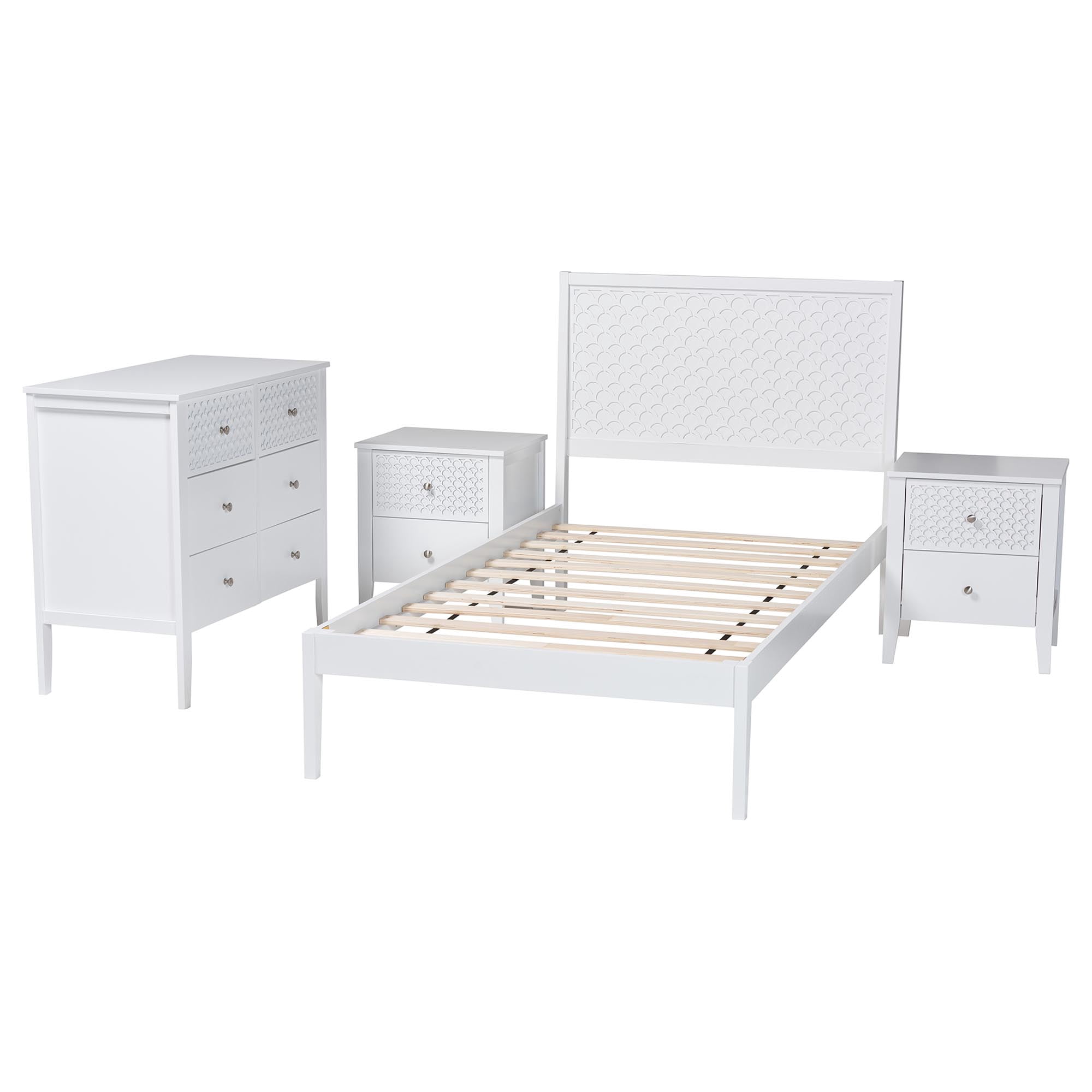 Baxton Studio Lara Modern Bedroom Set, 4-Piece, Twin, White