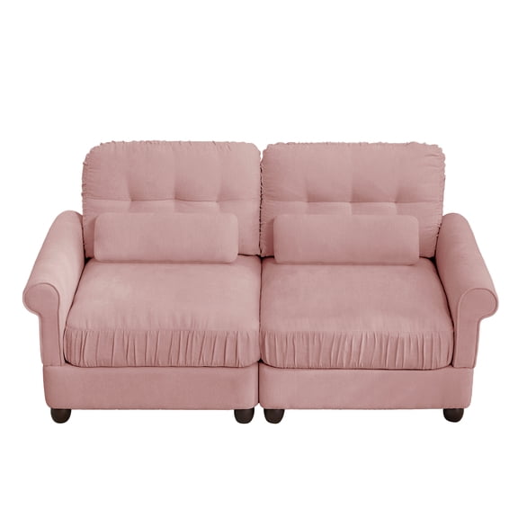 HUMEHA 69.2" Loveseat Sofa with Ruffled Edge Chenille, 2-Seat Cloud Couch with Rolled Arms & Lumbar Pillow for Living Room, Pink