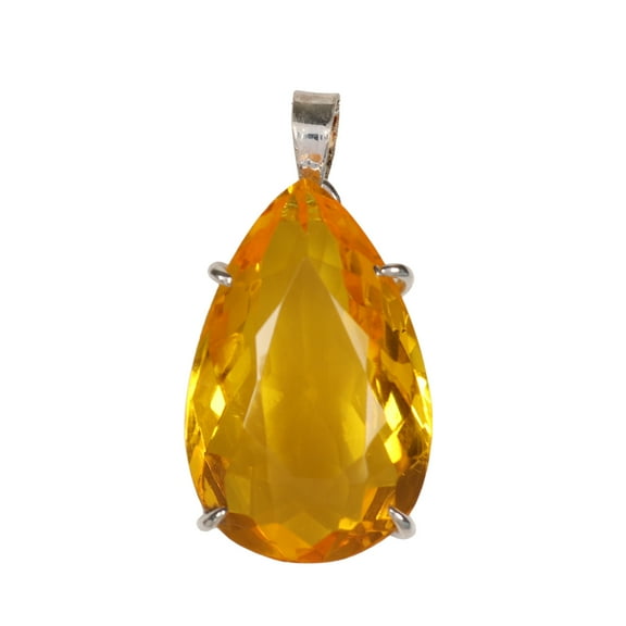 Gemhub 105Ct Pear Cut Yellow Citrine Gemstone Pendant, Silver Pendant, November Birthstone Pendant