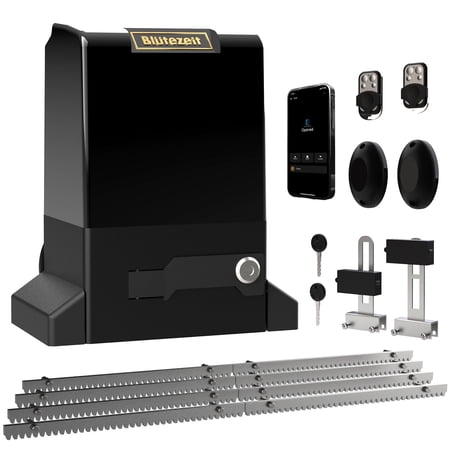 Blütezeit 1800lb Automatic Sliding Gate Opener WiFi Control 1/2HP Slide Gate Motor Rack Driven with 2 Remote Controls & IR Sensor Complete Hardware Kits for Rolling Driveway Gates Up to 40ft