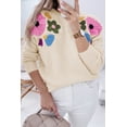 thumbnail image 2 of Women's Beige Knitted Flower Pattern Ribbed Edge Sweater, 2 of 12