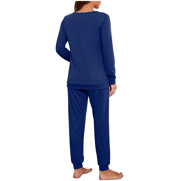 Anjue Women's Pajama Set - Long Sleeve Button-Down Top & Pants, Soft Bamboo Blend