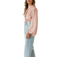thumbnail image 6 of Seyurigaoka Female Blouse Solid Color Round Neck Long Sleeve Knotted Crop Tops, 6 of 8