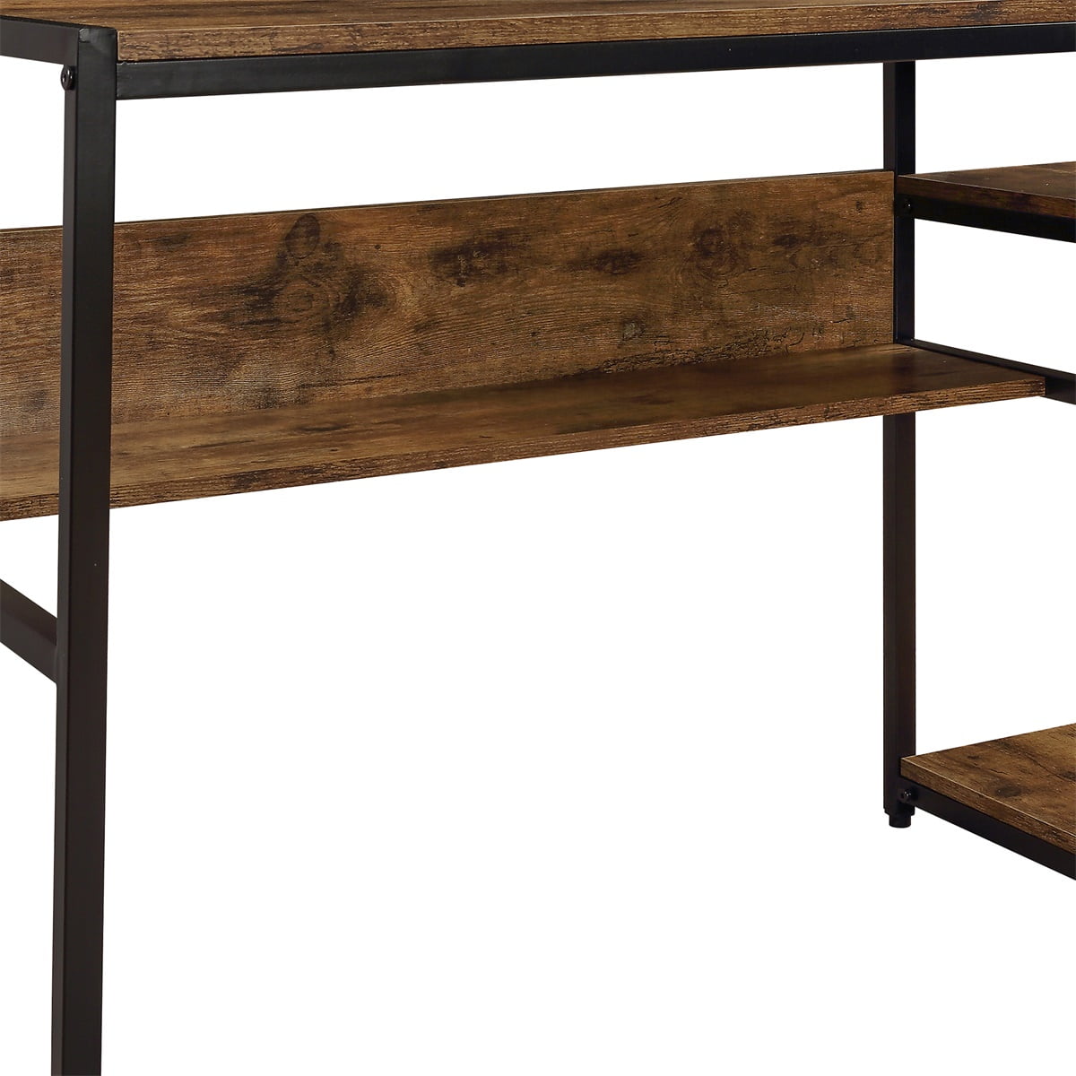 Home Office Computer Desk with 2-Tier Bookshelf and Storage Shelf, Removable Monitor Riser