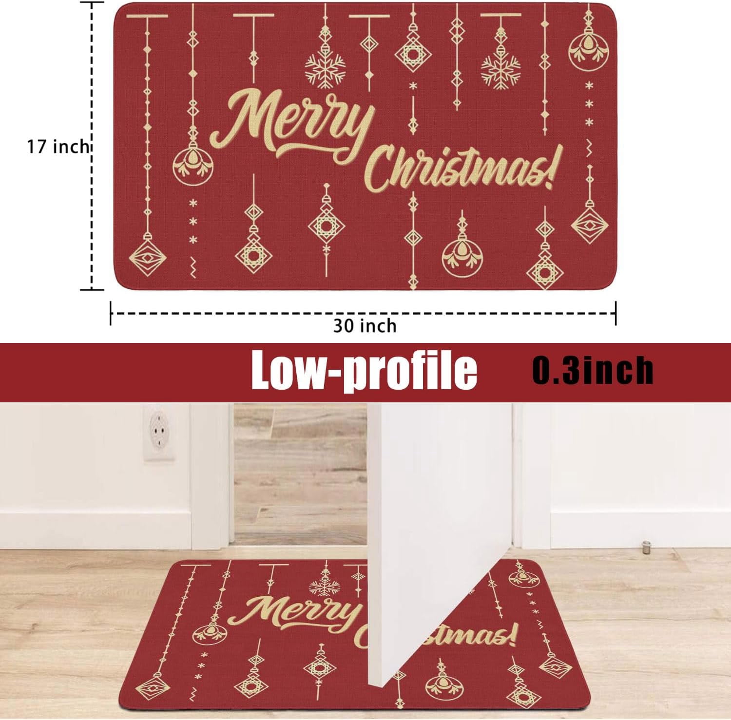 Invuni Merry Christmas Door Mat Indoor & Outdoor Front Entrance Doormat Linen Rug Heavy Rubber Backing for Non Slip Home Decor, 30" X 17"