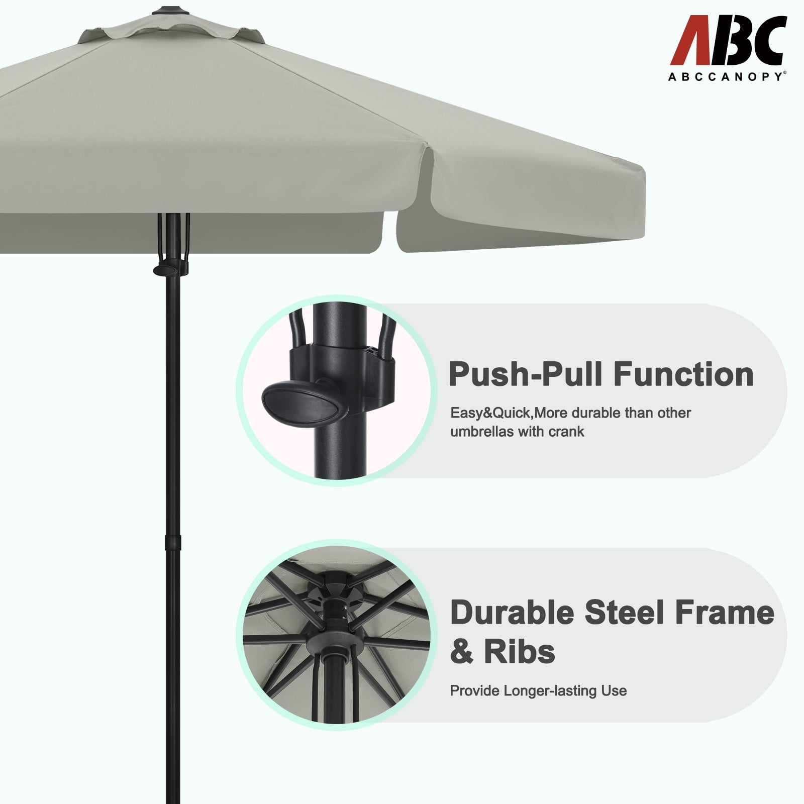 ABCCANOPY 7.5ft Outdoor Market Hand Push Patio Umbrella With Hanging Edge,12+Colors, Light Gray
