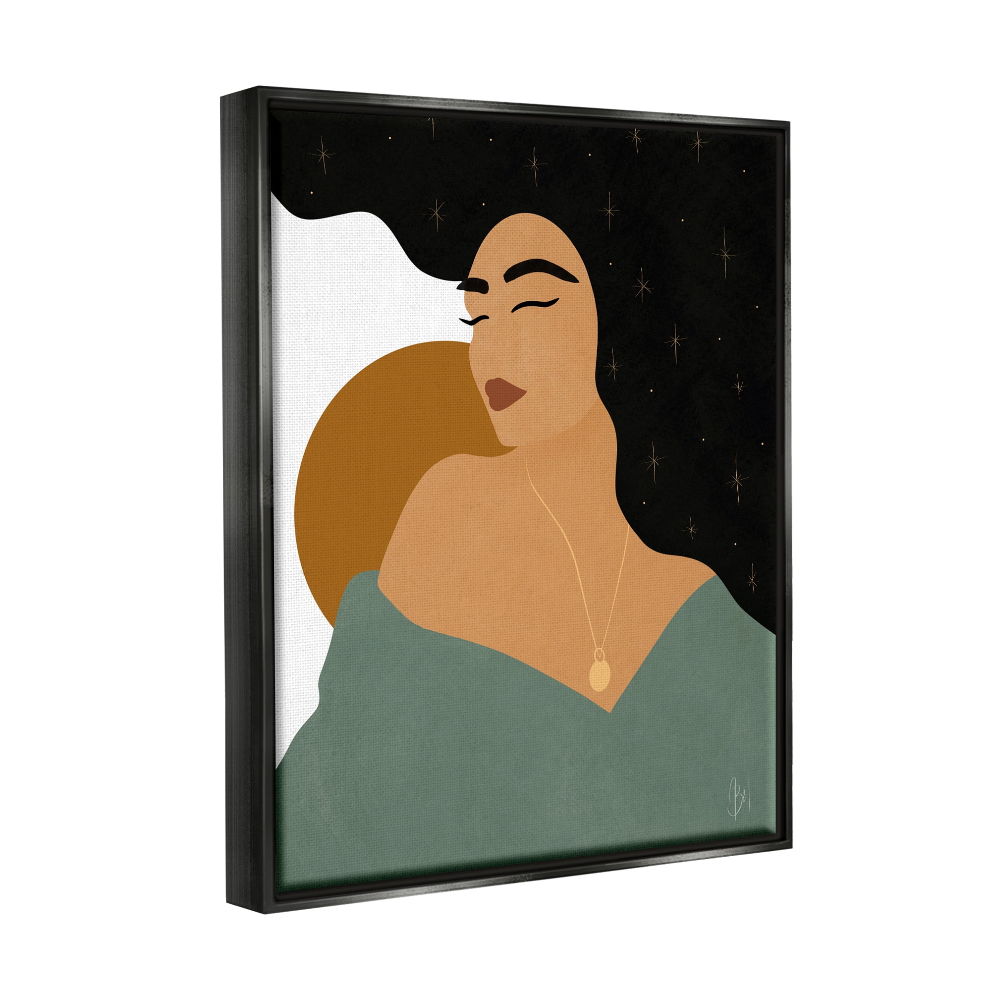 Stupell Industries Contemporary Boho Girl Portrait Beauty & Fashion Painting Black Floater Framed Art Print Wall Art