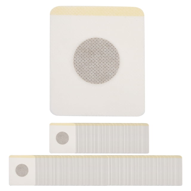 parche adelgazante de medicina china, 240 uds. adhesivo adelgazante para el ombligo — vista frontal de parche cuadrado blanco (aprox. 6 x 7 cm) con disco central gris perforado y pestaña adhesiva beige; la imagen muestra filas apiladas que indican la cantidad 60 piezas x 4. Indicado para uso en el ombligo y cuidado diario del cuerpo, según ficha del fabricante NikouMX.