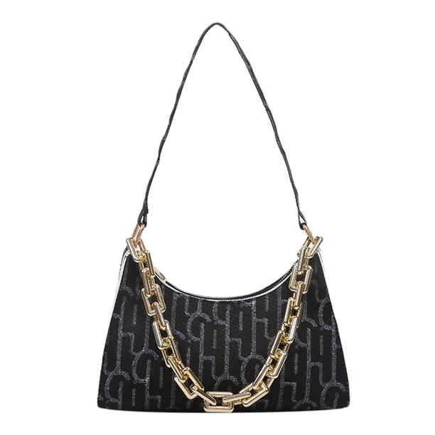 Bolso de mujer con estampado informal, bolsos de hombro con cadena de PU para las axilas (negro) Likrtyny Para estrenar