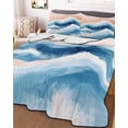 thumbnail image 2 of Quilts Full Size, Orange Navy Blue Ombre Soft Comforter Bedding Set for Bed, Abstract Beach Waves Gradient Lightweight Quilted Bedspread with Pillow Cover(2 Pieces) for All Season, 78x90 Inch, 2 of 6