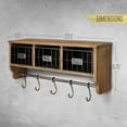 thumbnail image 3 of Wall Mounted Storage Rack - Rustic Brown Solid Pine Wood - 24 Inch - Upper Shelf - 5 Hooks - Wire Baskets - for Entryway, Kitchen, Bathroom, 3 of 18
