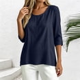 thumbnail image 3 of Lmueinov 3/4 Sleeve Length Tops for Women 100%Cotton Solid Crew Neck Casual Tunic Shirts Lightweight Pullover Blouses for Summer Fall Daily Vacation, 3 of 7