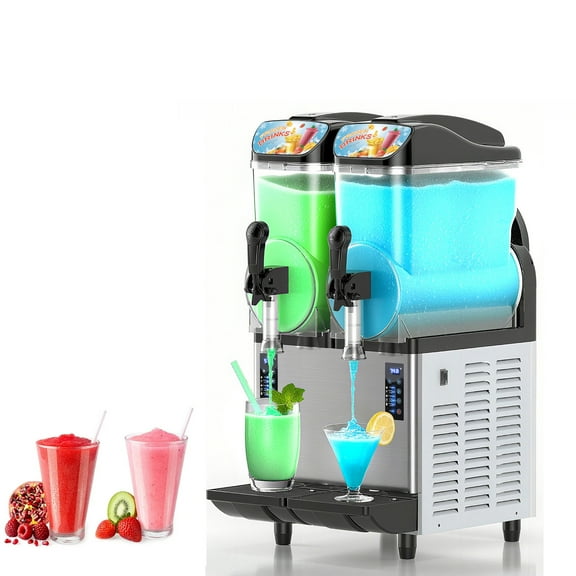 Joreek Commercial Slushy Machine 2x15L Electric Crushed Ice Maker Beverage Dispenser Built in Stirrer for Slushies, Ice Coffee & Cocktail