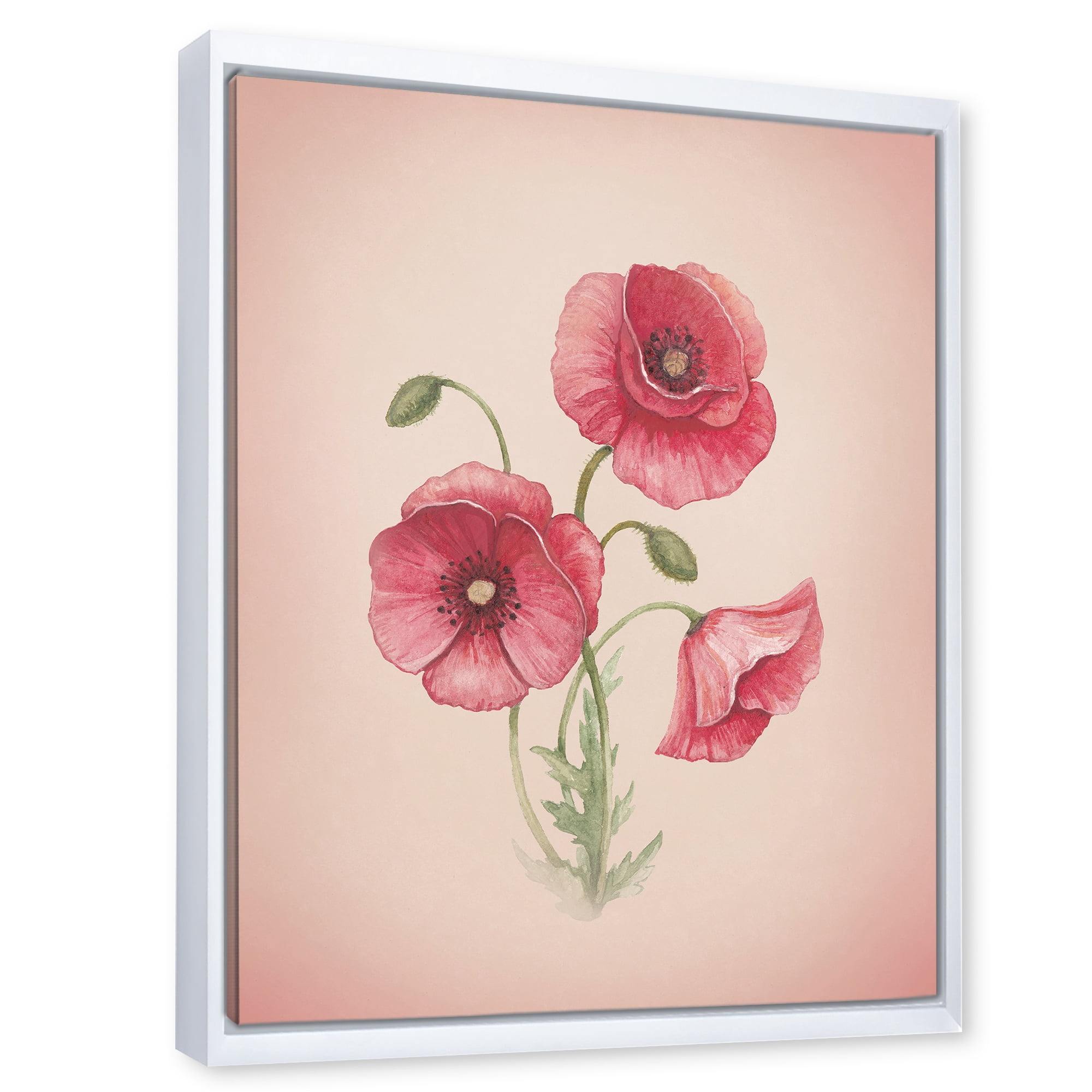 Designart 'Poppy Retro Flowers' Vintage Framed Canvas Wall Art Print