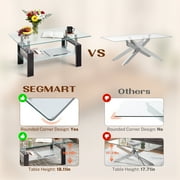 SEGMART Glass Coffee Table, Rectangle Coffee Table, Tea Table, Modern Side Coffee Table with Iron Leg, Glass Tabletop with Lower Shelf, Modern Dining Center Table for Home Living Room Office