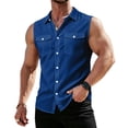 thumbnail image 2 of Mens Summer Shirt Button Down Breathable Collared Sleeveless Top Casual Lightweight Cotton Linen Tank Tops Dressy (M,Blue), 2 of 9