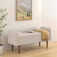 thumbnail image 2 of Fabric Storage Stool, Storage Bench with Solid Wood Legs & Anti-slip Pads, Entryway Bench with Storage for Living Room, Bedroom, Dorm, Beige, 2 of 7