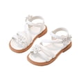 thumbnail image 4 of FINALGANG Little Girls Adjustable Ankle Strap Rhinestone Floral Multi Thin Strap Open Toe Sandals Thick Flat Sole Summer Casual Princess Sandals Classic Shoes 5-5.5 Years, 4 of 5