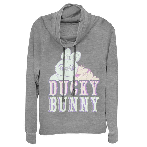 Junior's Toy Story Ducky & Bunny Hugs  Cowl Neck Sweatshirt Gray Heather X Small