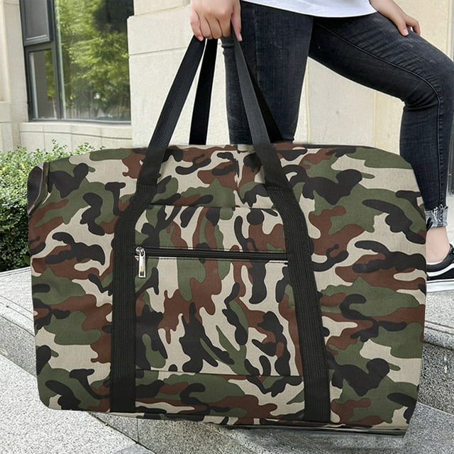 Bolsa de viaje de camuflaje, bolsa de almacenamiento extragrande, bolsa organizadora plegable con asas resistentes, cremalleras, bolsillo, bolsa de mano multiusos de moda, paquetes de almacenamiento
