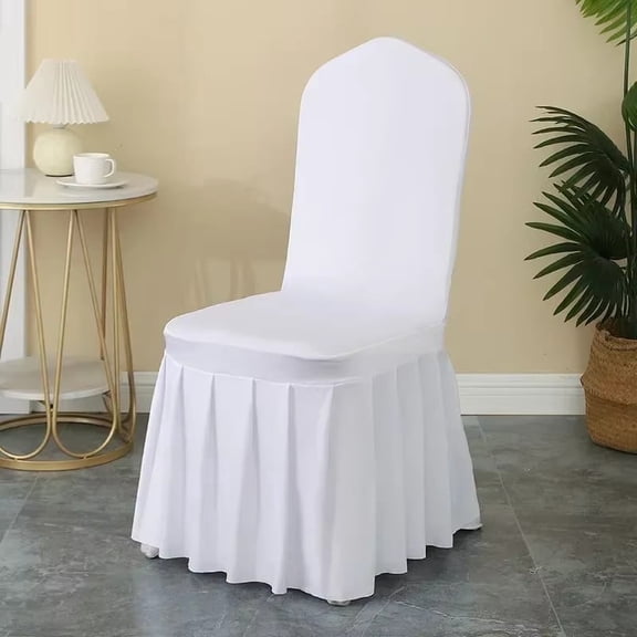 100pcs White Stretchy Pleated Skirt Chair Cover Hotel Banquet Party Events Wedding Decoration Seat Protector Covers